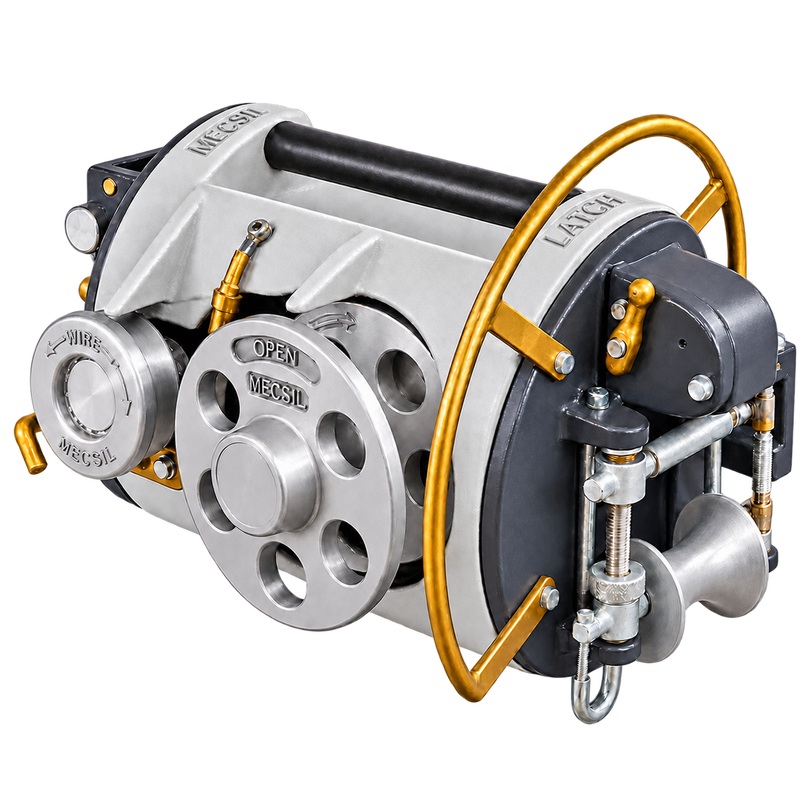 MECSIL Cable Lasher Heavy Duty with aluminum reels and aluminum traction pulleys – front view