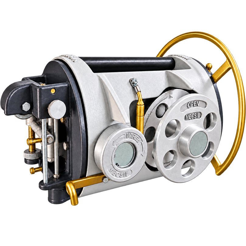 MECSIL Cable Lasher Heavy Duty – detailed all-aluminum reel and traction configuration