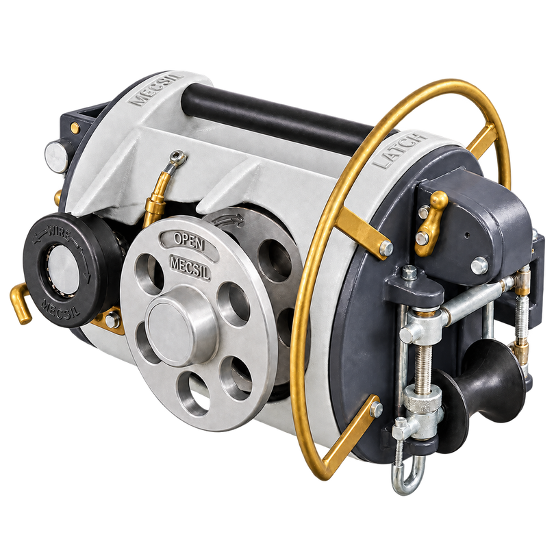 MECSIL Cable Lasher Pro with machined aluminum reel – front view